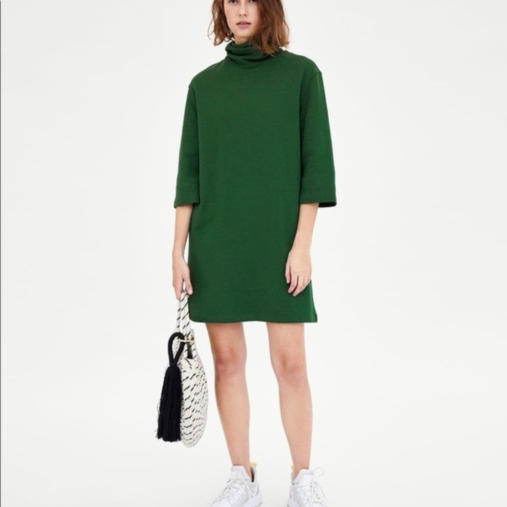 Zara Trafaluc Green Mini Dress Turtleneck Sweater Half Sleeves Medium
